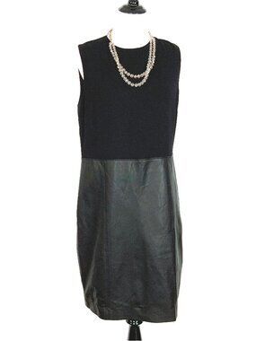 Vince Sleeveless Viscose/Leather Sheath Dress Black Office Career Size 12